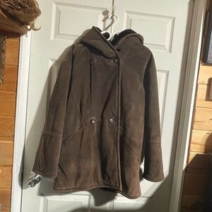 Cleo suede hooded coat Faux fur lined